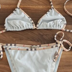 Burberry Pale Blue Bikini with Signature Beige Check Trim